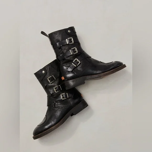 We The Free Free People Dusty Black Leather Buckle Boots Sz